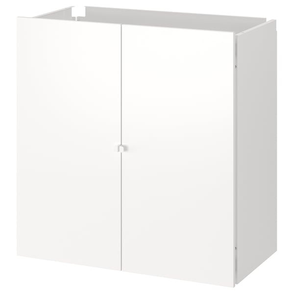 Bílý úložný díl JOSTEIN s dvojitými dveřmi, elegantní design, odolná ocel, čisté linie.