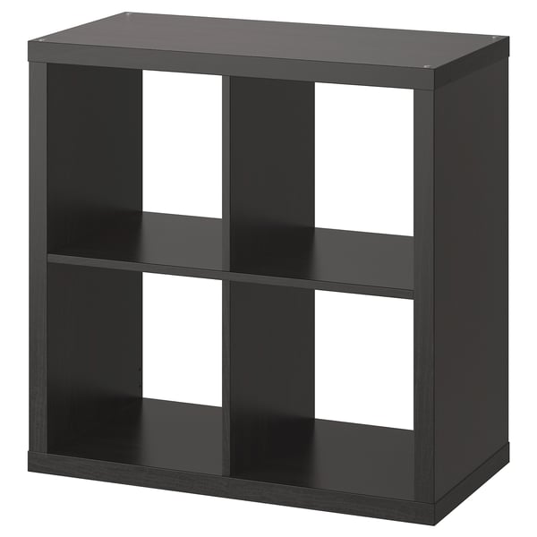 Černý úložný díl ikea KALLAX cube, tmavě šedý, moderní minimalistický design se 4 otevřenými přihrádkami.