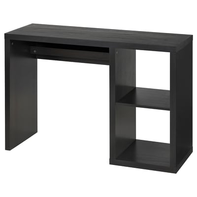 Černý psací stůl ikea KALLAX, obdélníkový s úložným prostorem, minimalistický design, kabelový vývod.