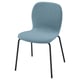 Moderní modré čalouněné křeslo s černými kovovými nohami, elegantní design.