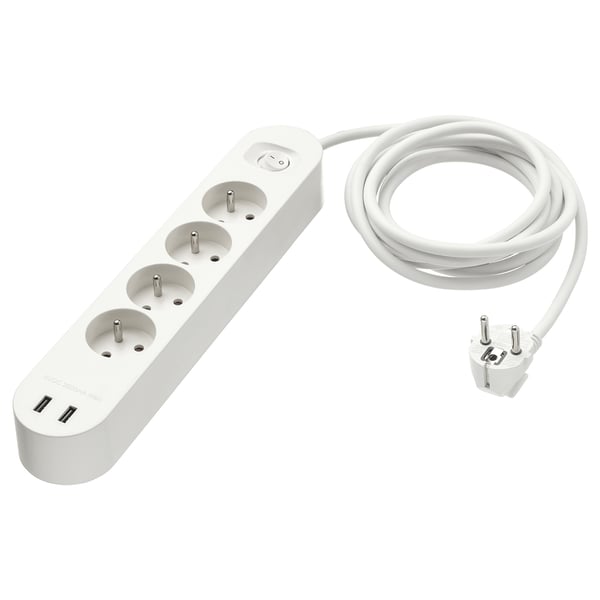 KOPPLA bílá přepěťová ochrana se 4 zásuvkami, 2 usb porty.
