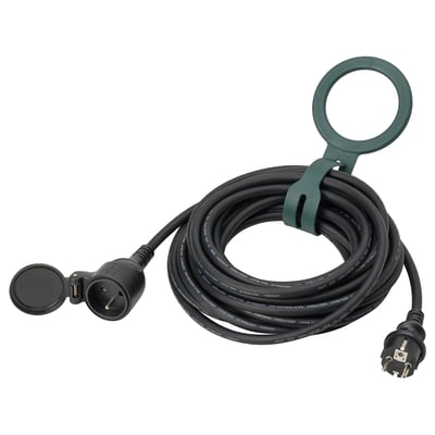 Venkovní prodlužovací kabel KOPPLA, 10m černý, gumový, stočený, samozavírací víko, trvanlivý, odolný vůči povětrnostním vlivům.