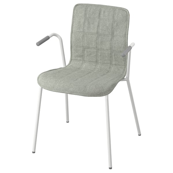 Moderní světle šedá kancelářská židle LÄKTARE s područkami, elegantními kovovými nohami a látkovým sedákem/opěradlem.