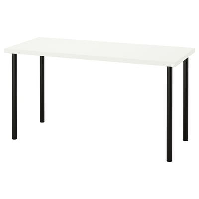 Psací stůl LAGKAPTEN, bílá deska, černé nohy, obdélníkový tvar, moderní design.