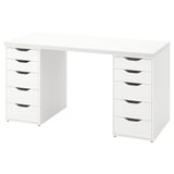 Bílý psací stůl LAGKAPTEN se dvěma 5-ti zásuvkami, minimalistický obdélníkový design.
