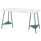 LAGKAPTEN: moderní bílý psací stůl, zelené ocelové nohy, minimalistický design, ekologický, pevný, lehký.