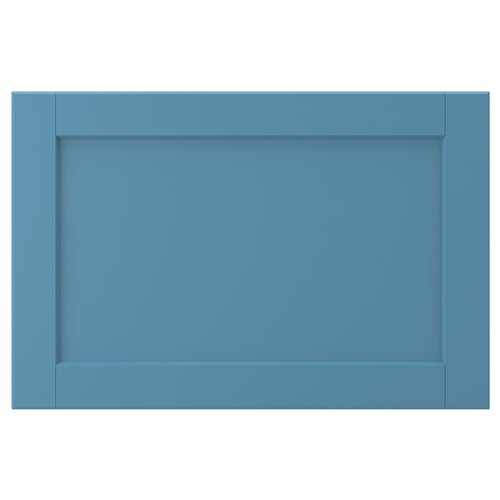 LERHYTTAN modrá dřevěná dvířka skříně, obdélníková se zkoseným rámem.