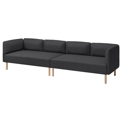 Tmavě šedá modulární sedací souprava LILLEHEM s minimalistickým designem. Má obdélníkový tvar, dřevěné nohy a čistou, přímočarou estetiku.