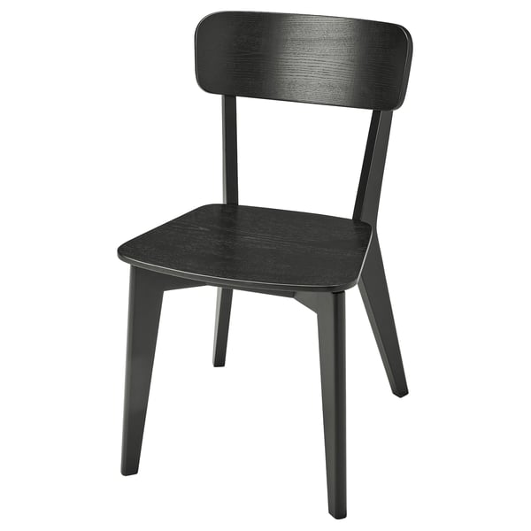 Černá dřevěná židle LISABO s jednoduchým, obdélníkovým tvarem a elegantním designem, ideální pro různé aktivity.