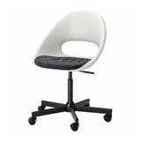 Kancelářská židle LOBERGET bílá s nastavitelnou výškou, sedák z tmavé látky. Moderní elegantní design, pět koleček pro snadný pohyb.