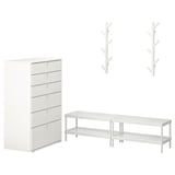 Ikea MACKAPÄR sada: komoda se 6 zásuvkami, 2 police na boty, 2 nástěnné věšáky. Moderní, minimalistický design.