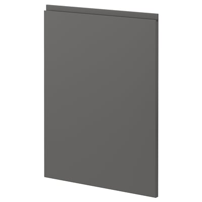 Tmavě šedá moderní dvířka kuchyňské linky s elegantním designem bez úchytek. Obdélníkový tvar, plochý povrchový panel.