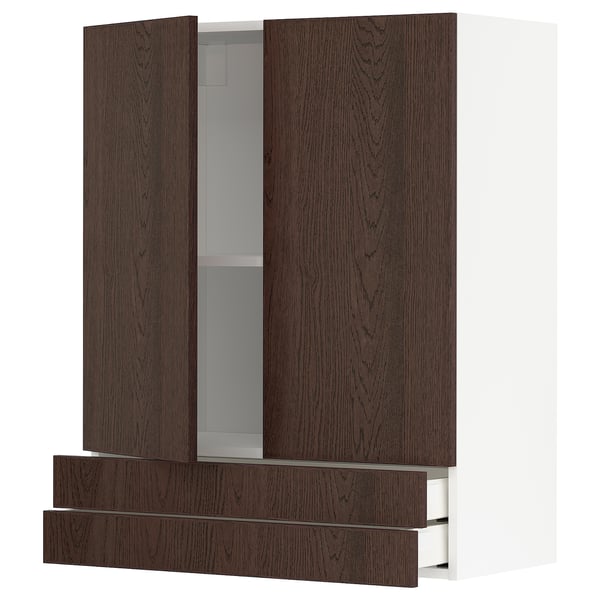 Kuchyňský systém METOD tmavě hnědé sinarpové skříňky s hranami z masivního dřeva v moderním designu.
