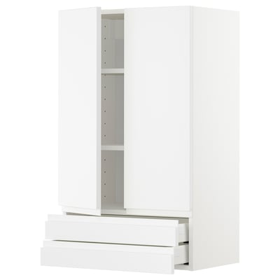 Bílá kuchyňská skříňka METOD, moderní minimalistická, 3 zásuvky, elegantní úchytky, nastavitelná police, bytelná dřevotřísková deska.
