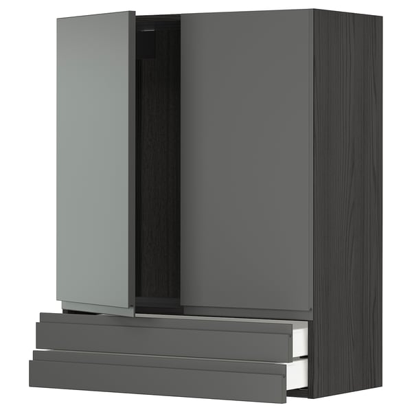 Moderní tmavě šedá kuchyňská linka se dvěma dvířky skříňky a dvěma zásuvkami, elegantní design.