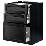 Černá kuchyňská skříňka ikea METOD se třemi zásuvkami a dvířky.