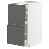 Moderní kuchyňská linka: METOD s šedými zásuvkami voxtorp, plast a dřevotříska, obdélníkový tvar, elegantní design.