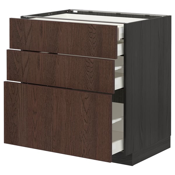 Tmavě hnědá kuchyňská skříňka ikea METOD se 3 zásuvkami