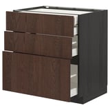 Tmavě hnědá kuchyňská skříňka ikea METOD se 3 zásuvkami