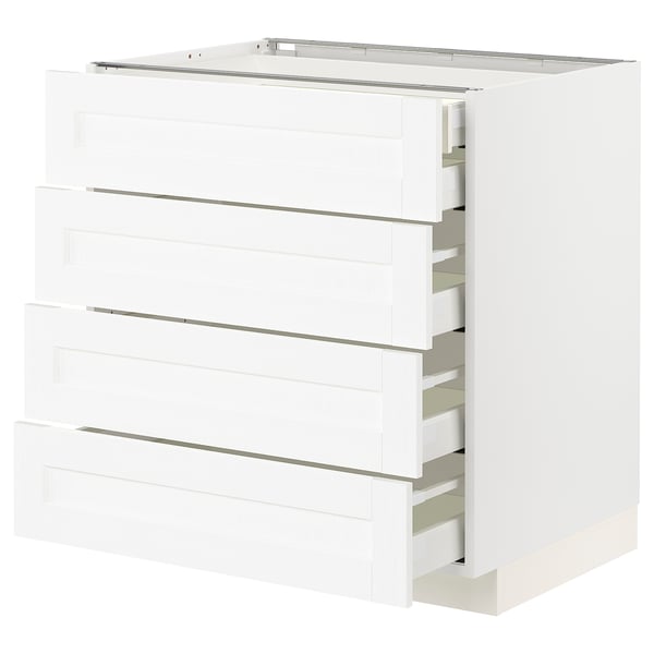 Bílá kuchyňská linka METOD s pěti zásuvkami, moderní a minimalistický design.