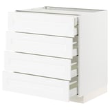 Bílá kuchyňská linka METOD s pěti zásuvkami, moderní a minimalistický design.