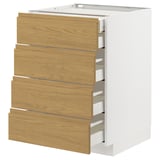 Moderní bílá skříňka se čtyřmi zásuvkami ze světlého dřeva, minimalistický styl.