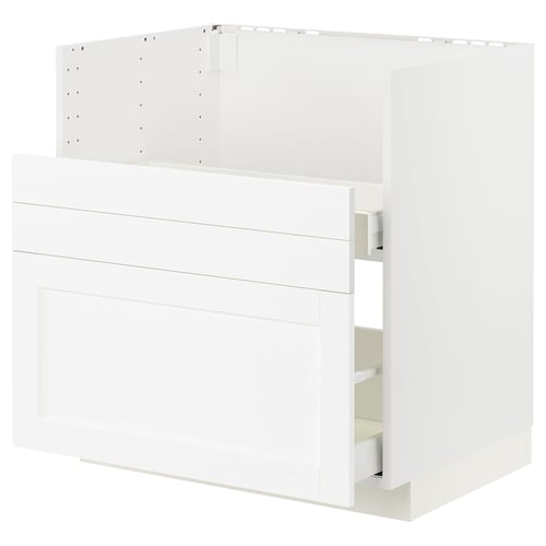 Bílá kuchyňská skříňka METOD, moderní minimalistický design, hladká čela zásuvek, odolný rám.