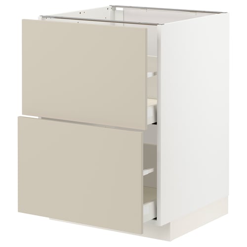 Kuchyňská skříňka METOD v béžové barvě se dvěma zásuvkami, hladký a moderní design.