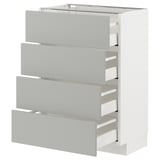 Moderní, světle šedá kuchyňská skříňka ikea METOD se čtyřmi zásuvkami v minimalistickém čtvercovém designu.