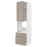 Bílá kuchyňská linka METOD s šedobéžovými zásuvkami a dvířky, moderní design.