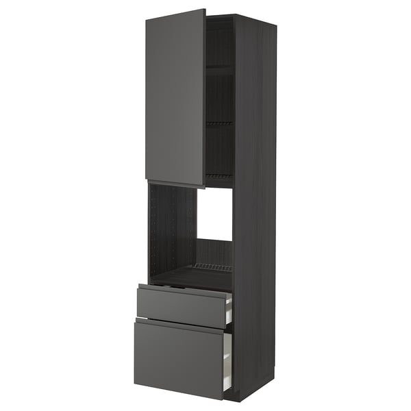 Tmavě šedá kuchyňská linka METOD. Zásuvky a skříň s policemi. Elegantní moderní design s matným povrchem.