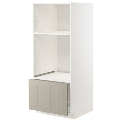 Bílá kuchyňská linka METOD s béžovou zásuvkou, obdélníkovým tvarem a moderním designem.