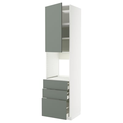 Moderní kuchyňský úložný prostor v šedozelené barvě se skříňkou a zásuvkami, elegantní a organizovaný design.