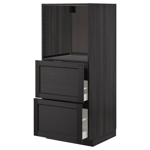 Černě mořená kuchyňská skříňka s otevřenými zásuvkami, dřevěné provedení, moderní design.