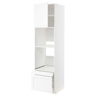 Ikea METOD bílá kuchyňská linka s otevřenými policemi a zásuvkou.