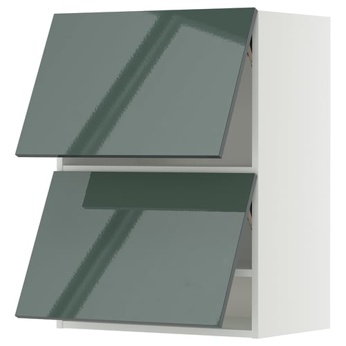 Moderní šedo-zelená kuchyňská skříňka METOD s vysokým leskem a elegantním čtvercovým designem.