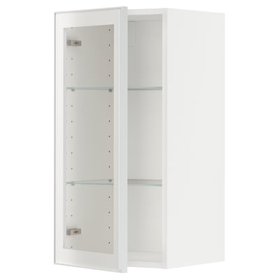 Bílá nástěnná skříňka METOD, prosklené dveře, obdélníkový, minimalistický design.