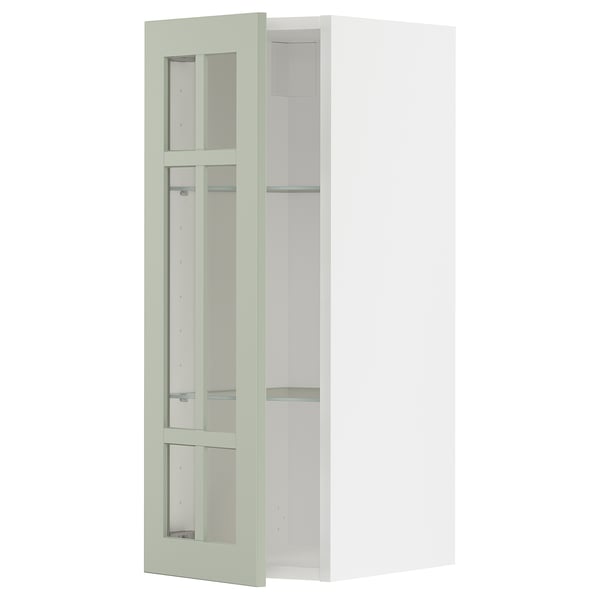 Kuchyňská linka METOD se zelenými skleněnými dveřmi Stensund, bílý rám, obdélníkový, moderní design.