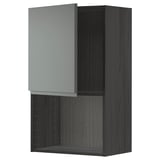 Moderní tmavě šedá kuchyňská skříňka s šedými dvířky, čtvercovým a elegantním designem.