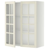 Kuchyňská linka Ikea METOD, krémová, prosklená dvířka, čtvercové panely, nastavitelné police.