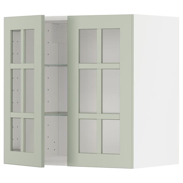 Kuchyňská skříňka METOD: zelené skleněné dveře, čtvercové panely, dřevovláknitá deska a sklo, záruka 25 let.