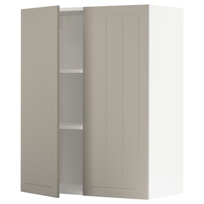 Ikea METOD: béžová kuchyňská skříňka, montáž na stěnu, dvoje dveře, svislý obdélníkový tvar, jednoduchý design, robustní.