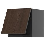 Moderní tmavě hnědá dřevěná kuchyňská skříňka s elegantním designem a robustním rámem.
