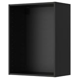 Černá nástěnná skříňka METOD pro skladování v kuchyni. Je obdélníkový, s plochou horní a spodní částí a předvrtanými otvory pro nastavitelné police.
