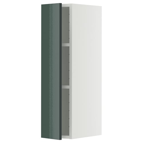 Kuchyňská skříňka METOD s vysoce lesklými šedozelenými dvířky a bílým korpusem s moderním, elegantním designem.