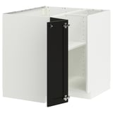 Rohová skříňka IKEA METOD bílá, dveře černé, dřevěná, hranatá.