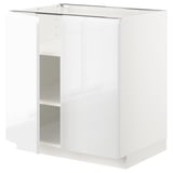 Bílá kuchyňská skříňka s vysokým leskem, moderní design, obdélníková.