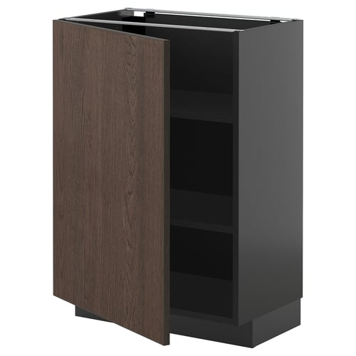 Kuchyňská skříňka Ikea METOD, tmavě hnědý sinarp, obdélníkový, jednodveřové otevírání, robustní, dubová dýha, lesklý povrch.