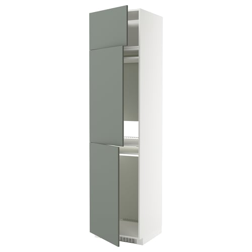 Bílá a zelená kuchyňská skříňka ikea METOD se dvěma dvířky. Je vysoký, obdélníkový a má moderní design.