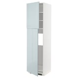 Ikea METOD vysoká bílá skříňka se světle modrými dvířky, vysoce lesklá povrchová úprava.